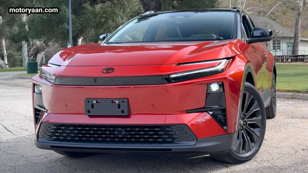 Close up front profile of 2026 Toyota CHR XSE with LED headlights and black grille