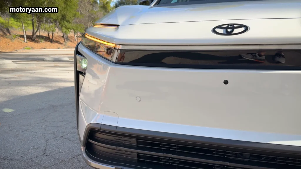Close up of 2026 Toyota bZ Woodland front fascia with LED lighting details