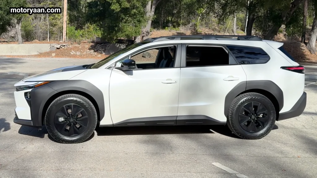 2026 Toyota bZ Woodland full side profile with black cladding and 18 inch wheels