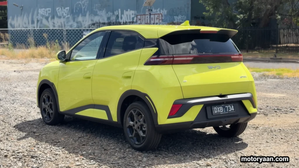 BYD1 Long Term Ownership side and rear stance showing short overhangs and tall urban EV proportions