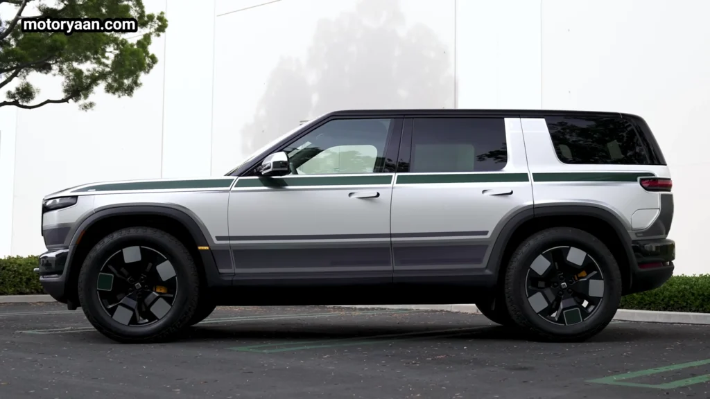 2026 Rivian R2 side profile showing boxy electric SUV proportions