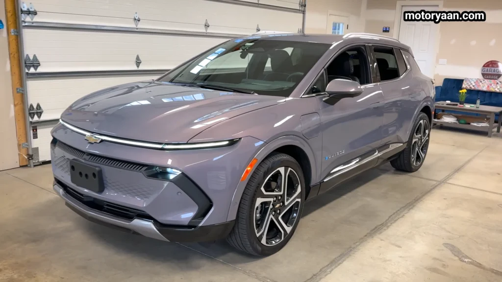 Front three quarter stance of the 2026 Chevrolet Equinox EV LT with alloy wheels