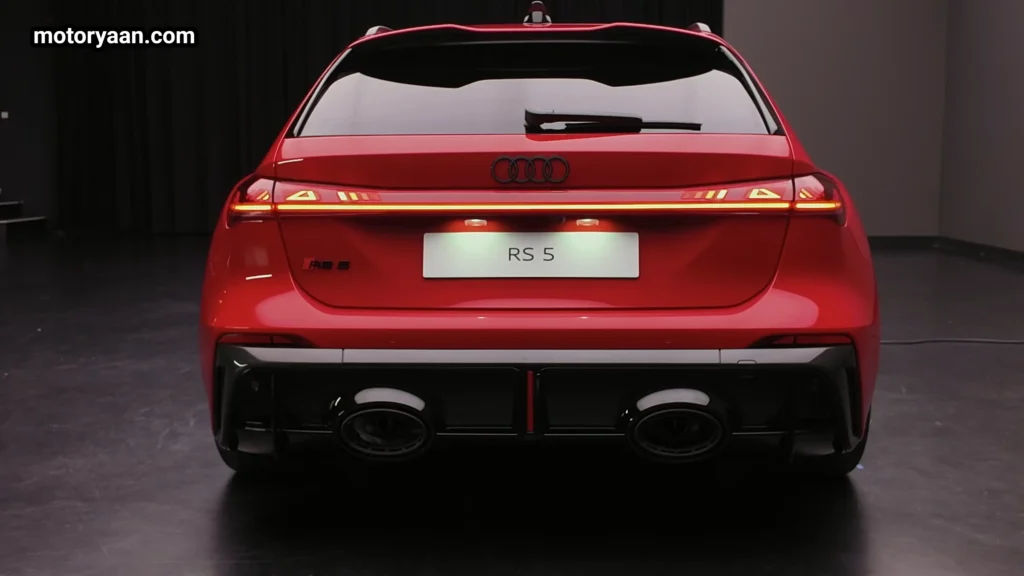 2026 Audi RS5 Avant rear profile with OLED tail lamps and sporty bumper