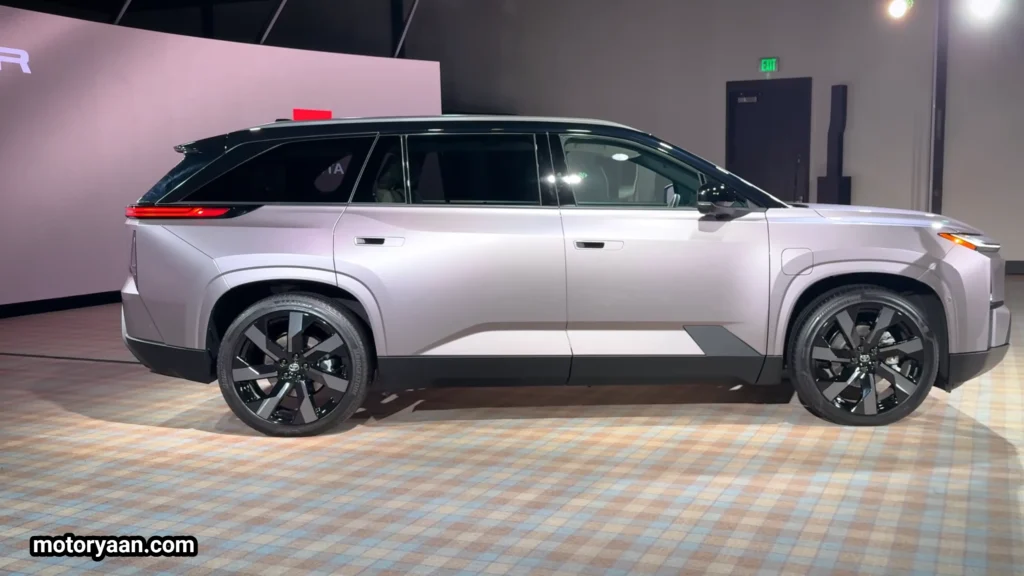2027 Toyota Highlander EV full side profile showing long wheelbase electric SUV