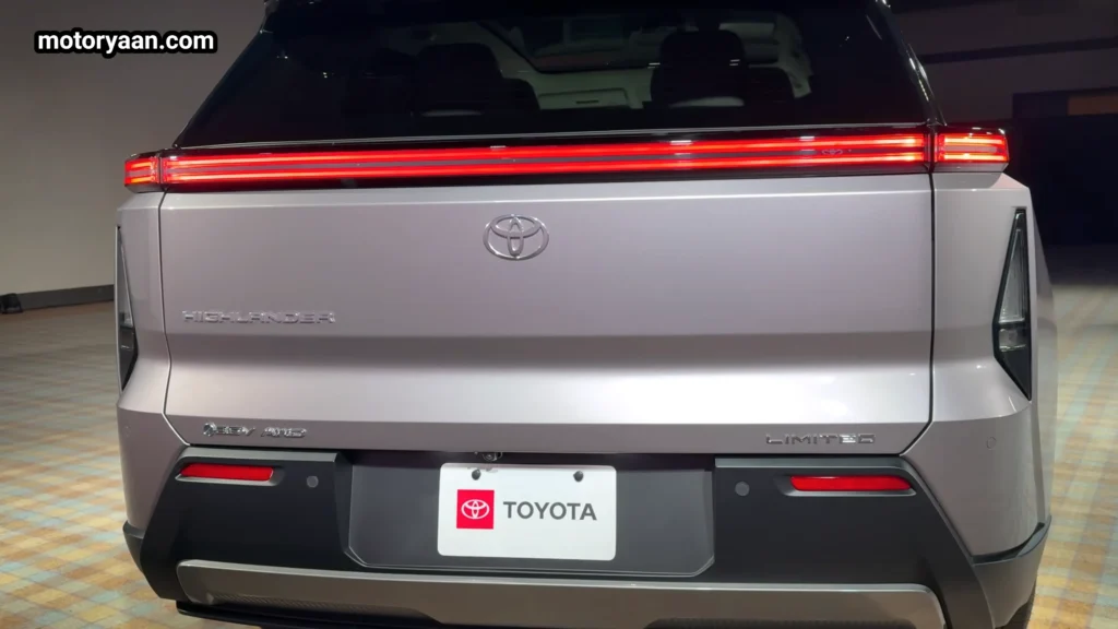2027 Toyota Highlander EV rear view with full width LED tail lights