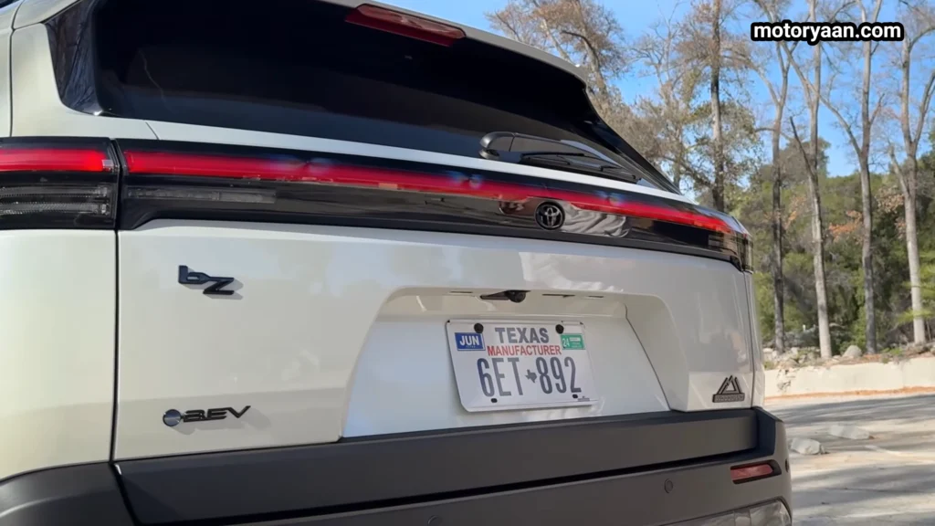 Close up of 2026 Toyota bZ Woodland rear profile with LED light bar