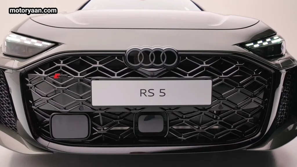 2026 Audi RS5 sedan close up front fascia with honeycomb grille