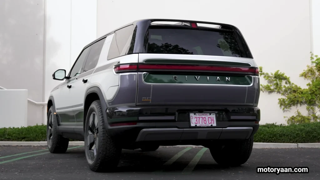 2026 Rivian R2 rear profile with full width tail lights
