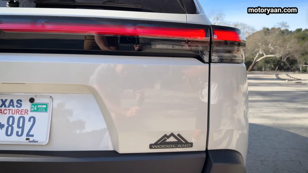 2026 Toyota bZ Woodland rear LED tail lights with connected light bar and Woodland badge