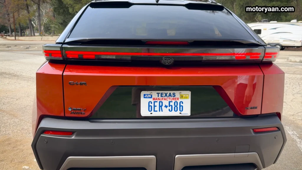 Rear profile of 2026 Toyota CHR XSE with full width LED light bar