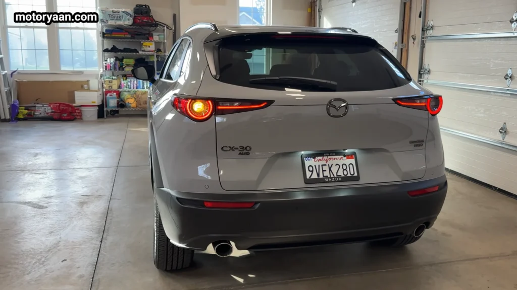 Rear view of the 2026 Mazda CX30 Air Edition with dual exhaust outlets