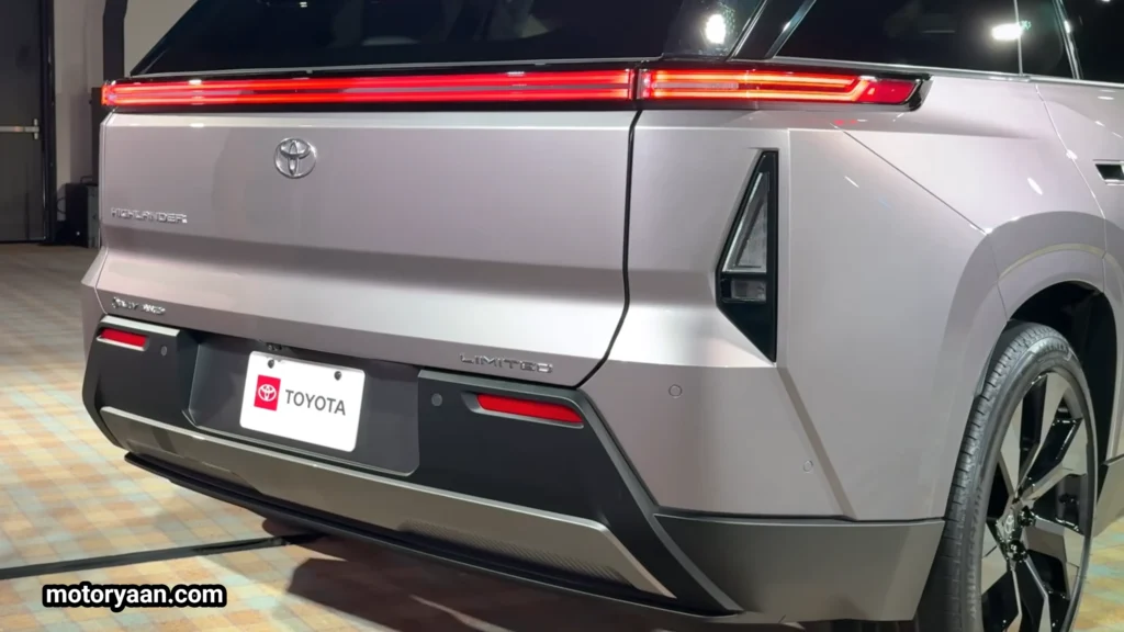 2027 Toyota Highlander EV close up of rear tail lights and tailgate