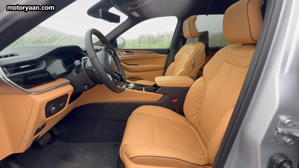 2026 Jeep Grand Cherokee L front interior dashboard steering wheel center console and front seats