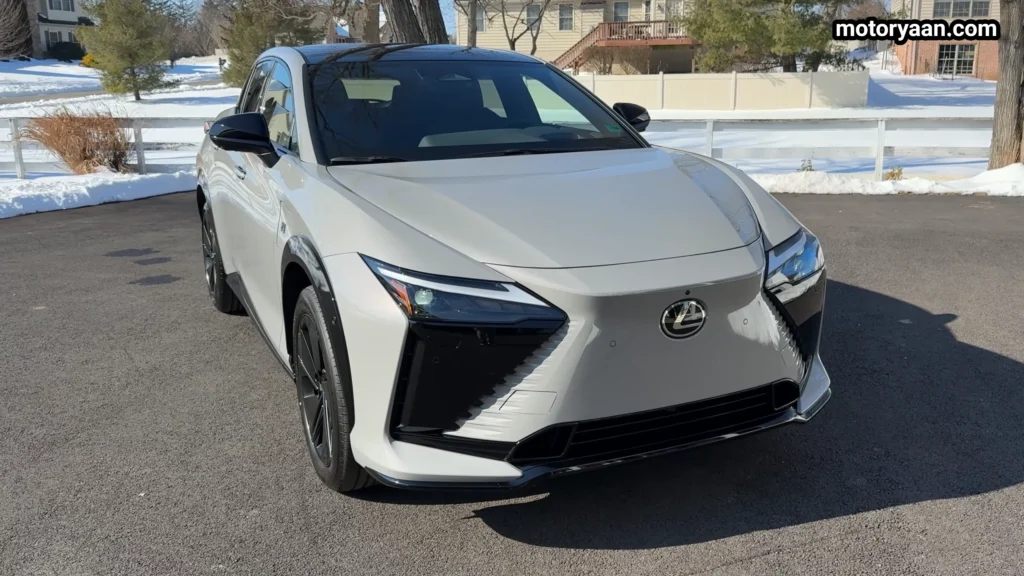 2026 Lexus RZ 550e F Sport front three quarter and side profile view