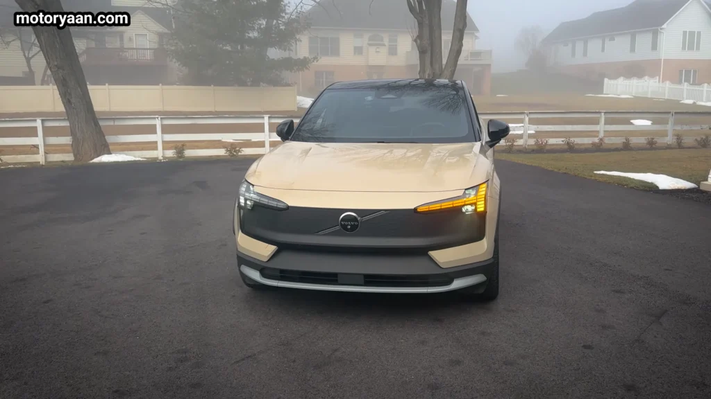 2026 Volvo EX30 Cross Country front profile with LED headlights and closed grille design