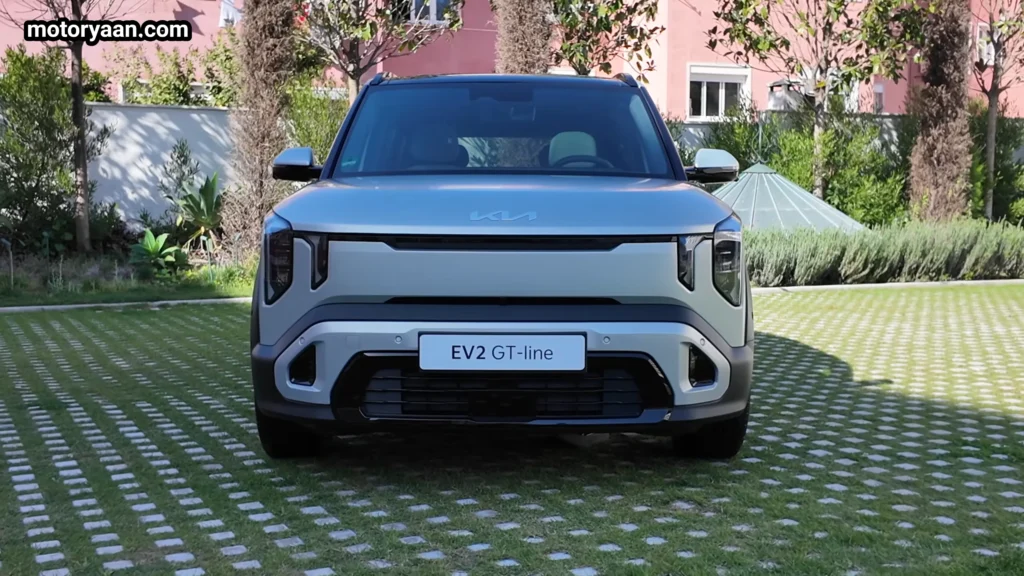 2026 Kia EV2 front fascia with closed grille and LED headlamps