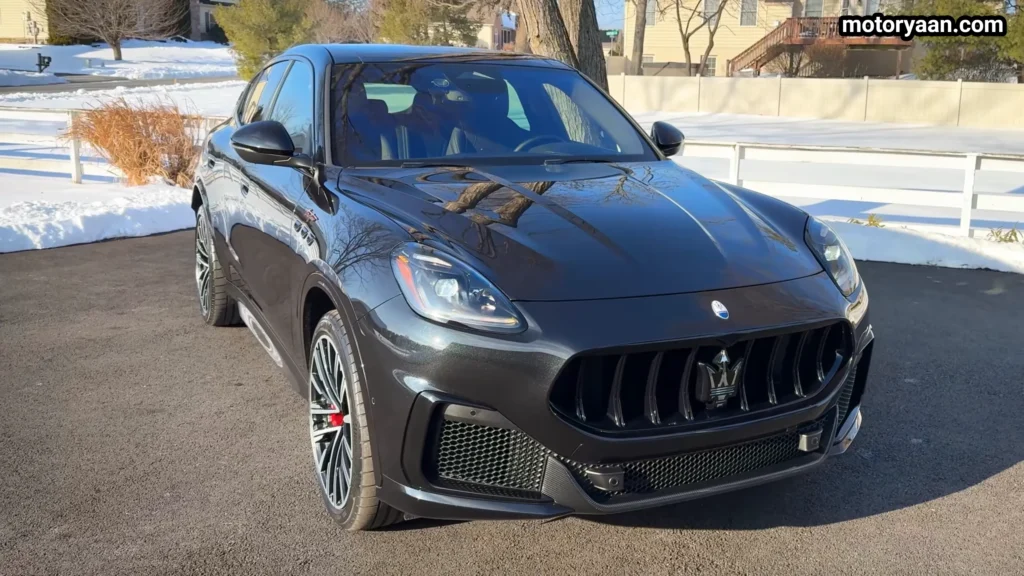 2026 Maserati Grecale Trofeo front three quarter view showing aggressive grille and sculpted side profile