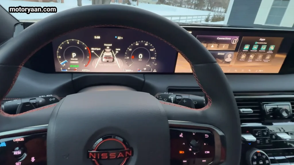 2026 Nissan Armada Pro 4X steering wheel digital instrument cluster and infotainment screen