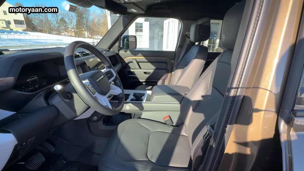 Defender 110 X Dynamic SE interior dashboard center console and front seats