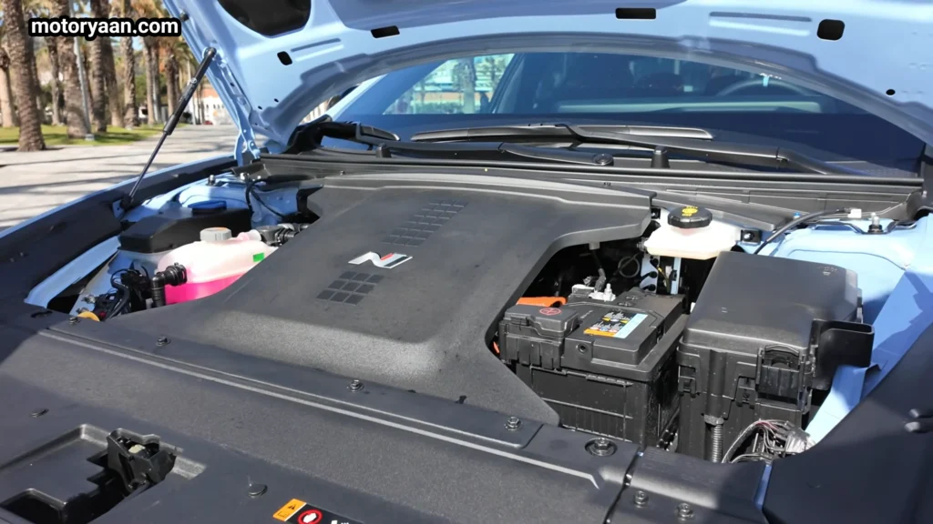 Hyundai Ioniq 6 N electric powertrain under bonnet showing motor and components
