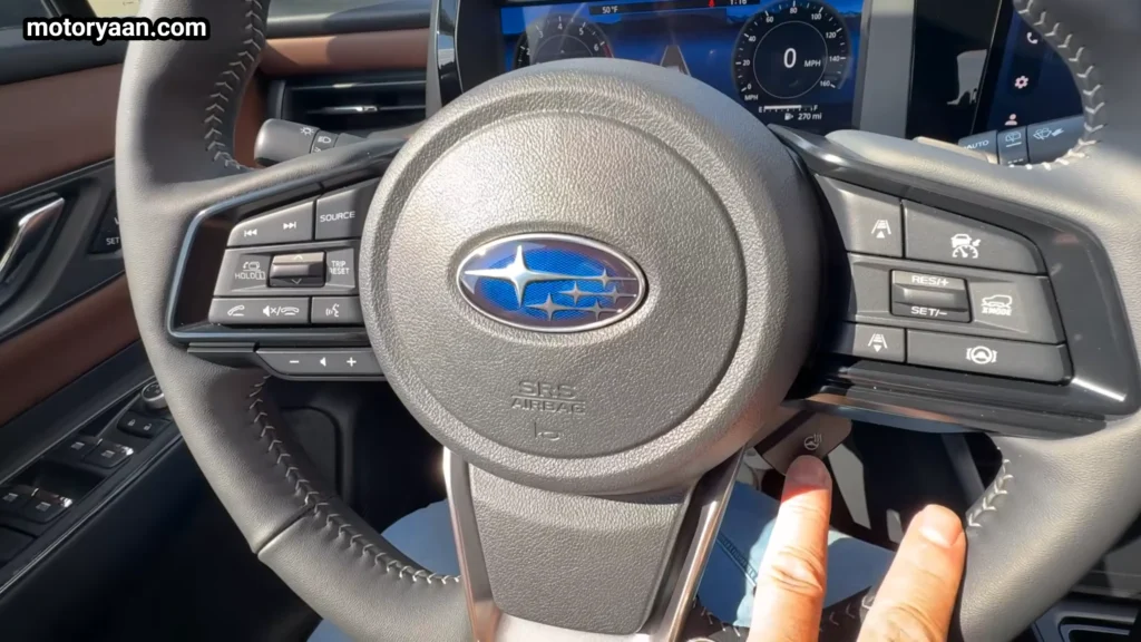 2026 Subaru Outback steering wheel with mounted controls and driver assist buttons