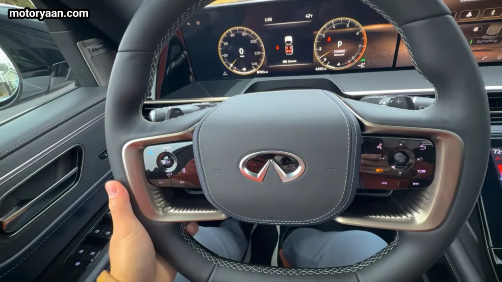 2026 Infiniti QX80 Sport steering wheel controls leather finish