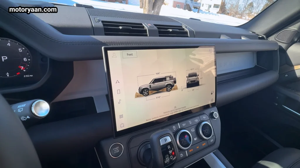 Defender 110 X Dynamic SE infotainment system and center console controls