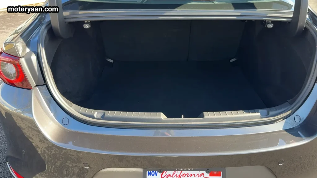 2026 Mazda 3 sedan boot space with 13 cubic feet cargo capacity