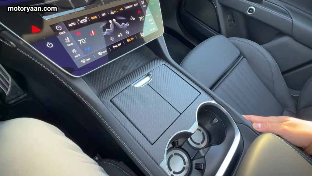 2026 Maserati Grecale Trofeo center console with cup holders and storage