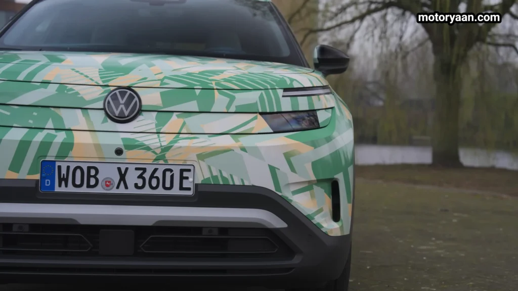 Volkswagen ID Cross front profile close up with grille and LED headlamps