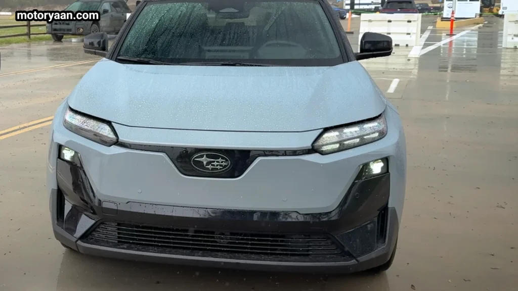 2026 Subaru Uncharted front fascia close up LED headlights and illuminated Subaru logo