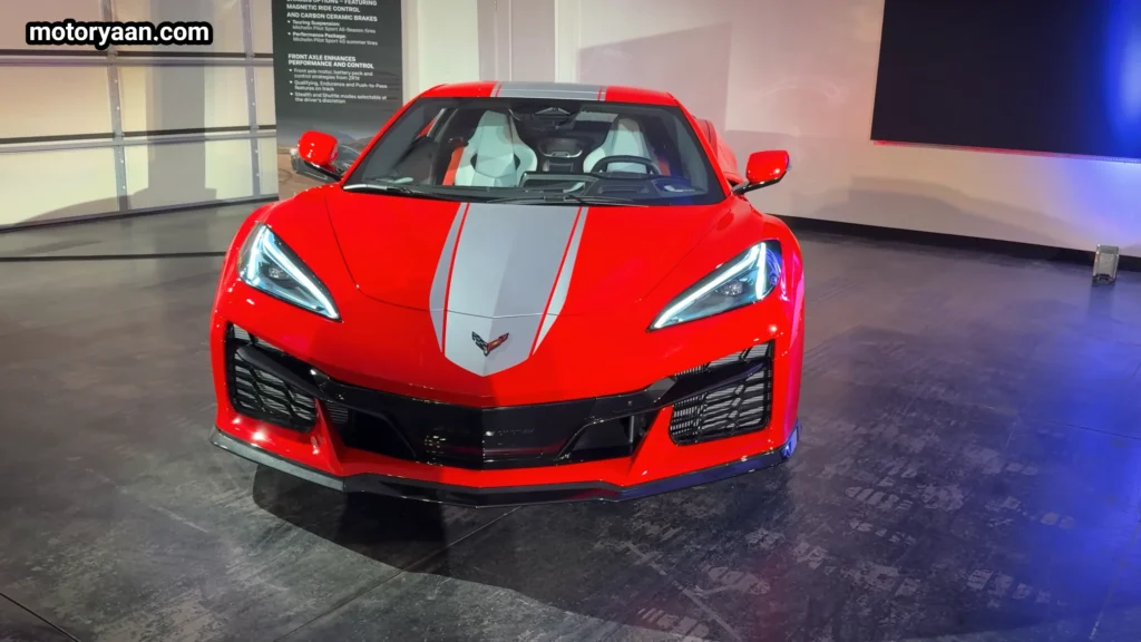 Front fascia of 2027 Chevrolet Corvette Grand Sport with LED headlights and air intakes