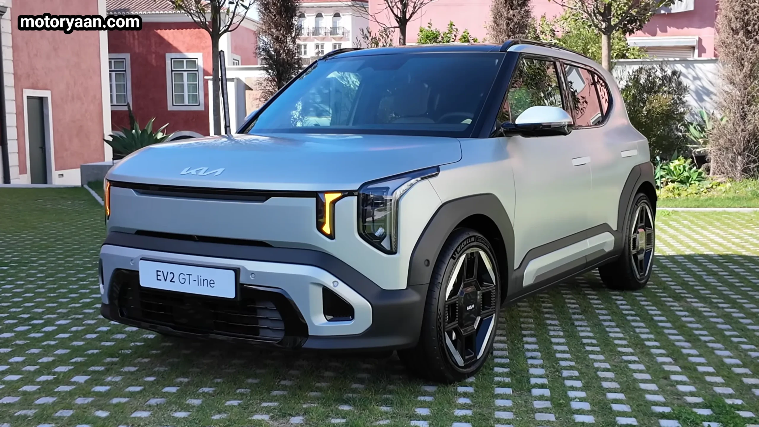 2026 Kia EV2 front three quarter view showing SUV stance
