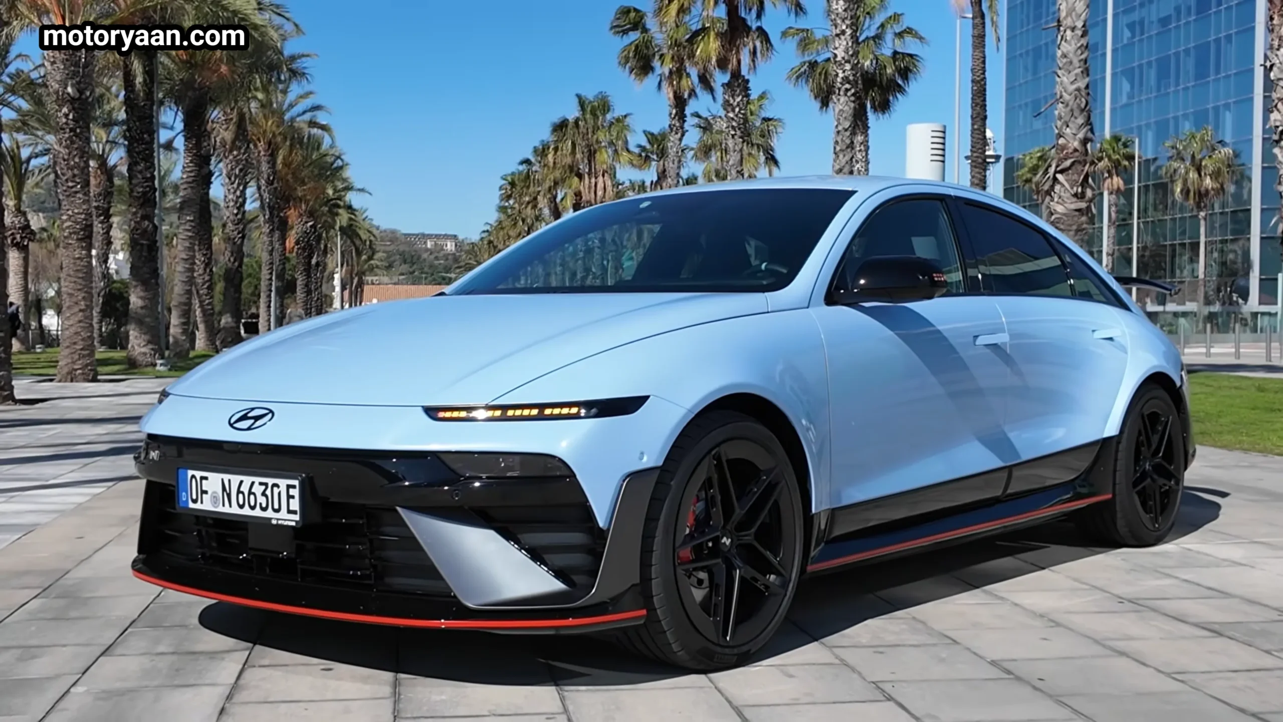 Hyundai Ioniq 6 N front and side profile showing coupe silhouette and sporty stance