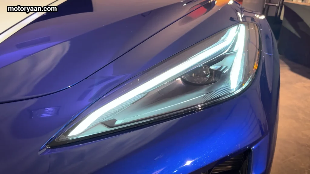 LED headlight detail of 2027 Chevrolet Corvette Grand Sport with daytime running lights