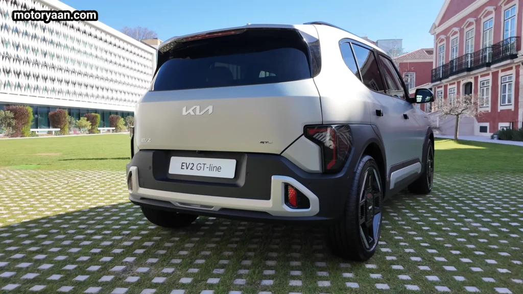 2026 Kia EV2 rear three quarter view with LED tail lamps