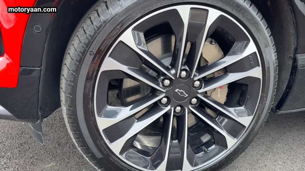 2026 Chevrolet Blazer EV SS 22 inch alloy wheel close up with performance brake setup