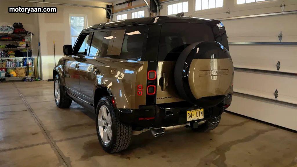 2026 Defender 110 X Dynamic SE rear profile with LED taillights and spare wheel carrier