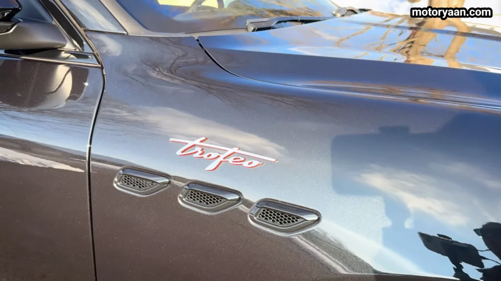 2026 Maserati Grecale Trofeo fender badge with Trofeo emblem and signature triple side vents