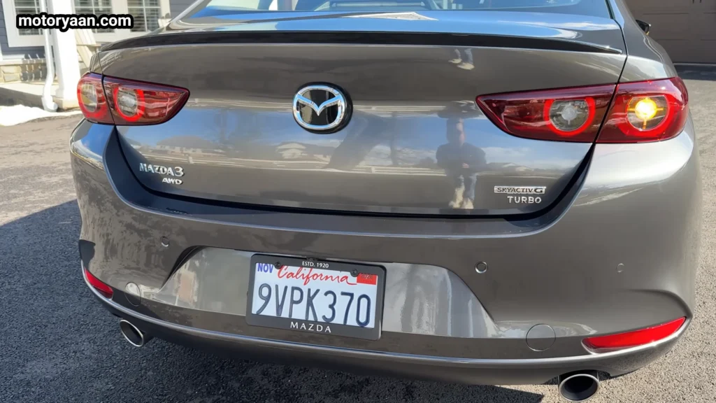 2026 Mazda 3 Turbo Premium Plus close up of LED tail lights and rear design details