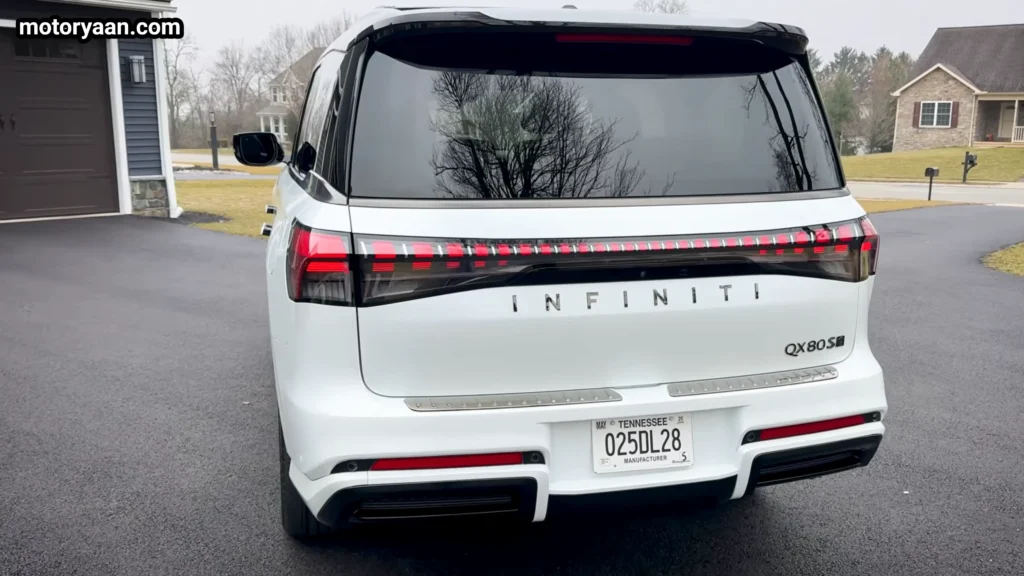 2026 Infiniti QX80 Sport rear view with full width LED light bar