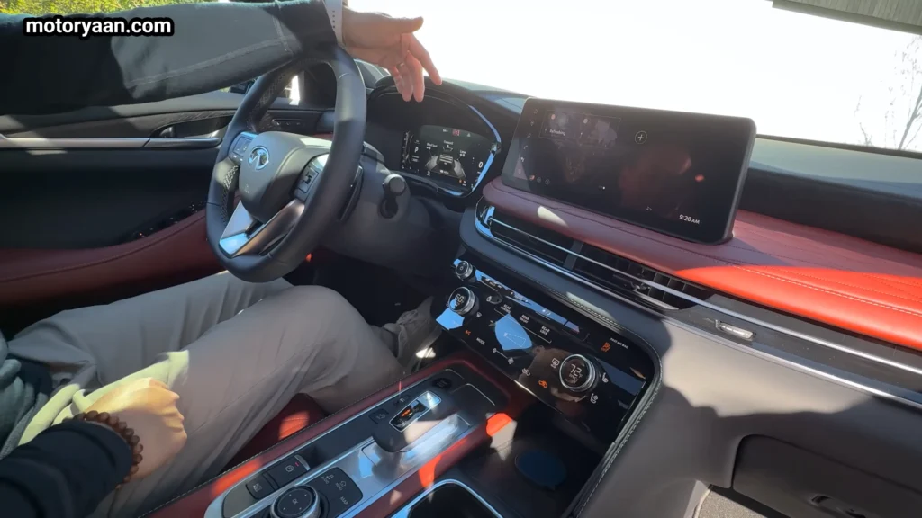 2027 Infiniti QX65 dashboard with digital cluster infotainment and center console