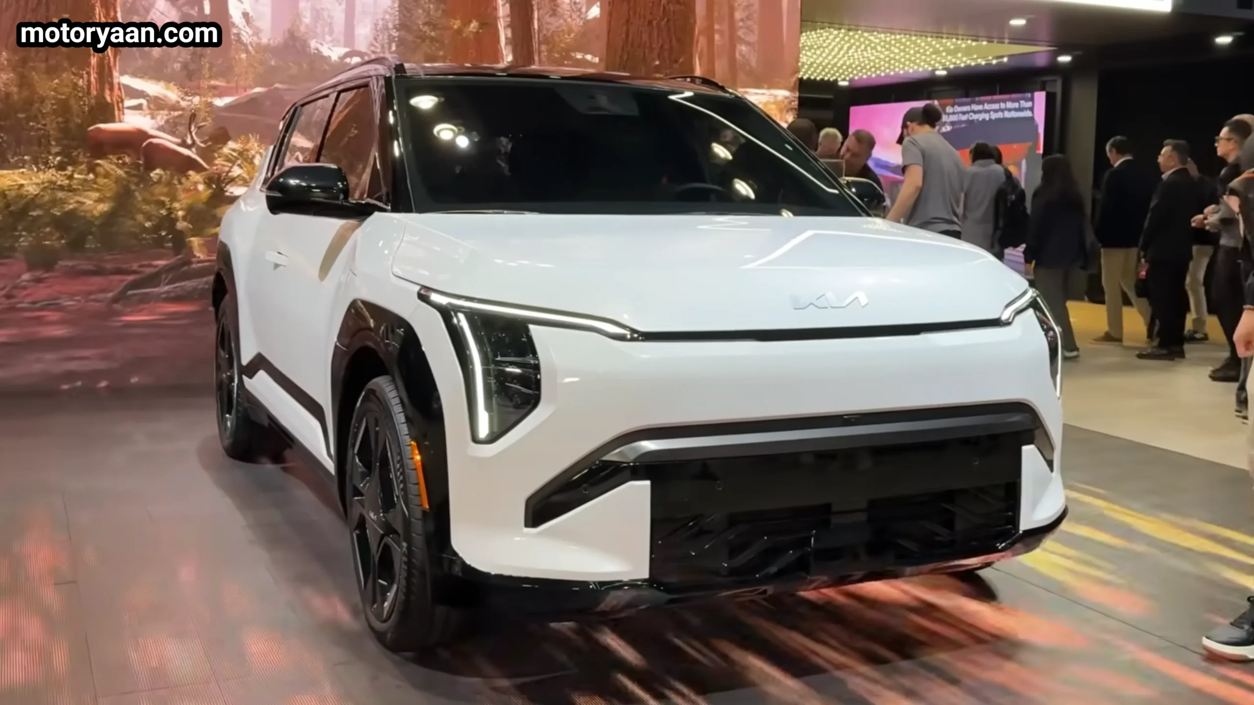 2027 Kia EV3 GT Line front three quarter view with modern LED headlights