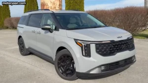 2026 Kia Carnival front fascia and side profile with SUV-inspired design and LED lighting