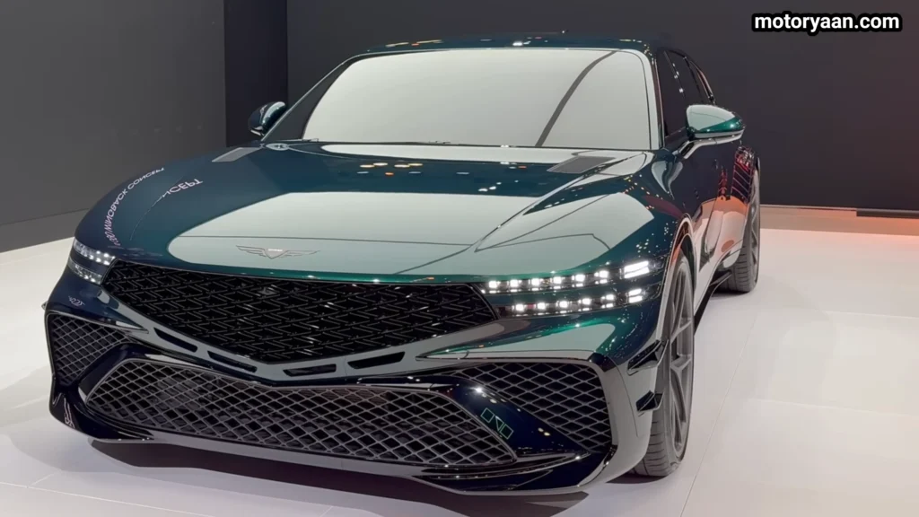 Genesis G90 Wingback Concept front profile with wide stance, signature grille and split LED headlights