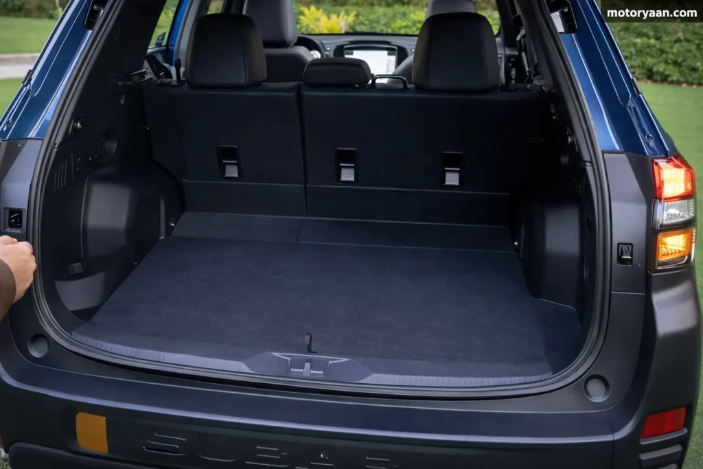 2027 Subaru Forester Wilderness Hybrid cargo space with rear seats folded flat