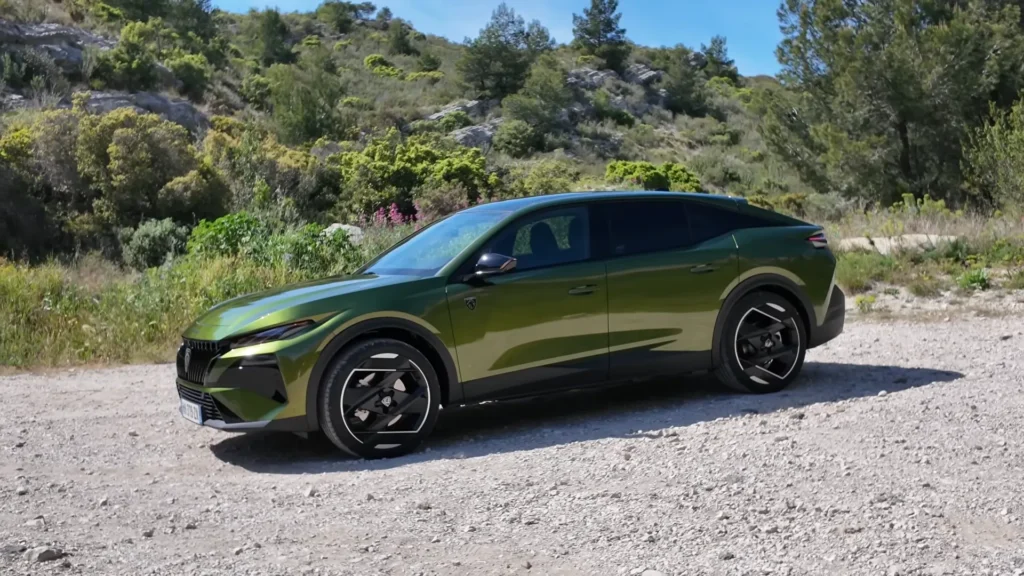 2026 Peugeot 408 Facelift side profile showing coupe style roofline and aerodynamic body