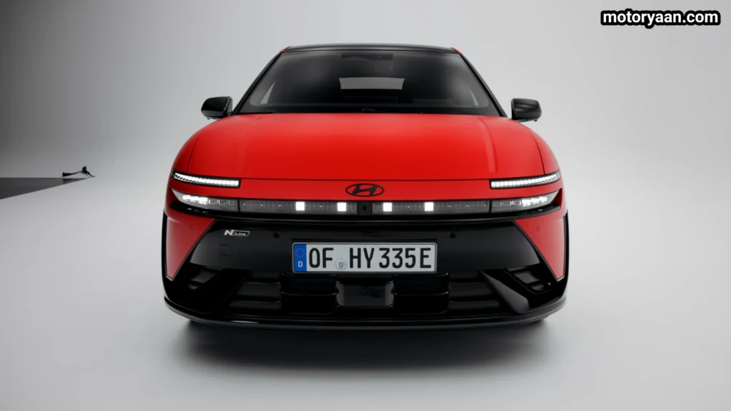 Hyundai Ioniq 3 front profile with pixel LED light bar and grille design