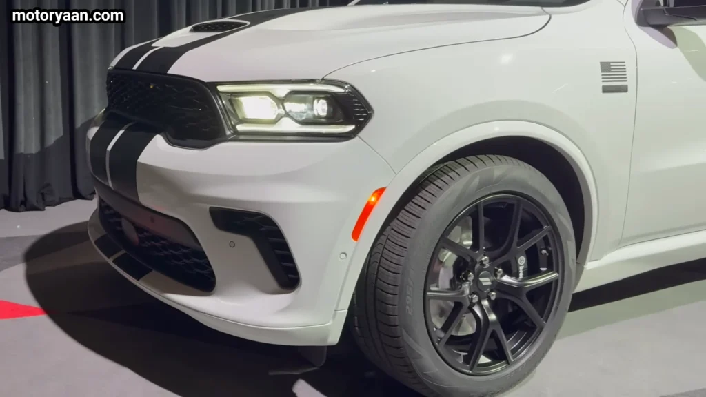 2026 Dodge Durango A250 Edition front nose detail headlight alloy wheel bumper fender logo