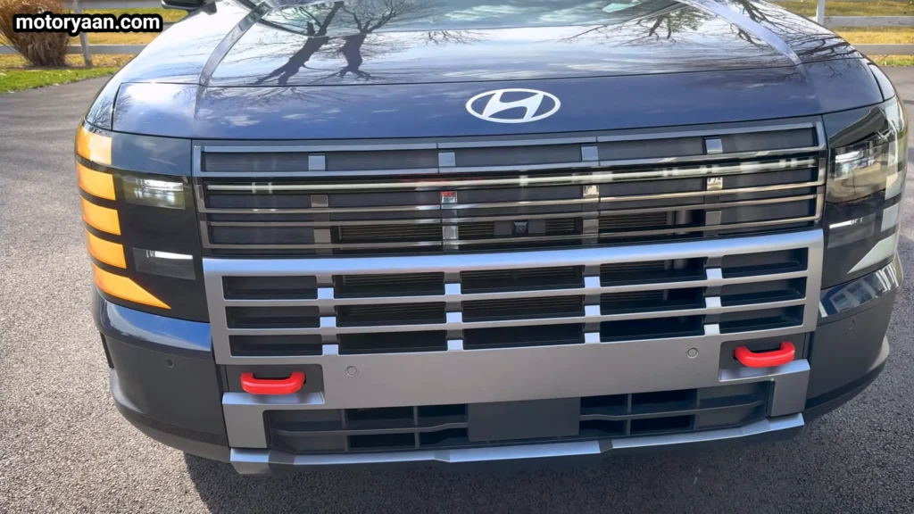close up front fascia 2026 Hyundai Palisade XRT Pro grille and LED lighting details